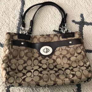 Coach Penelope carryall bag brown and tan fabric